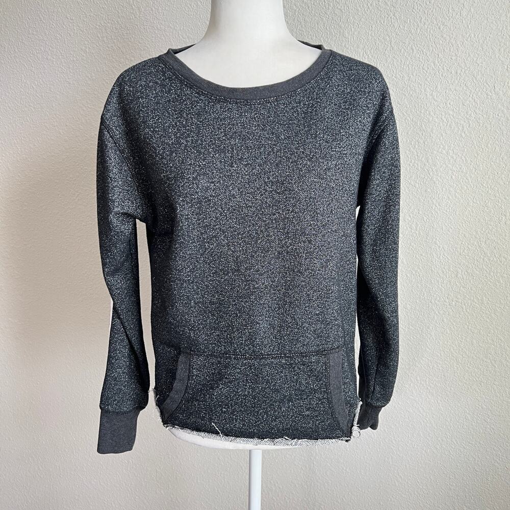 Jet by John Eshaya Black Shimmer Metallic Pullover Sweatshirt Women's S Pocket